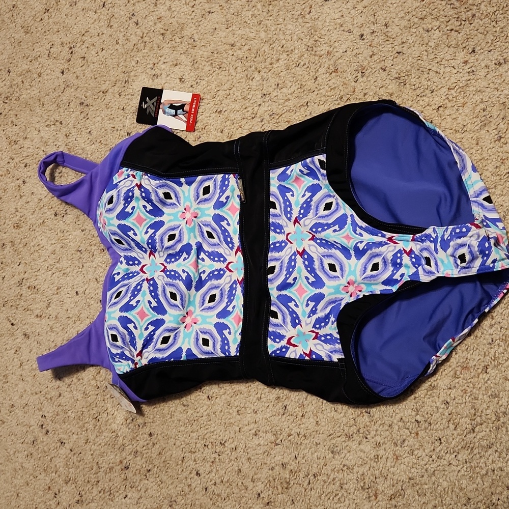 ZeroXposur 1-Piece Swimsuit Purple & Black Sz Medium NEW